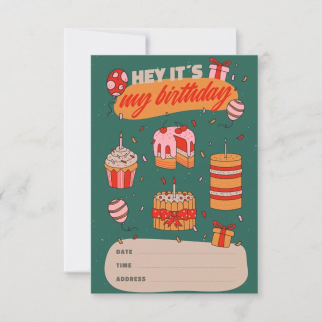 Hey, es mi cumpleaños, invitación de cumpleaños (Anverso)