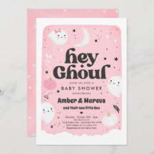Hey Ghoul Chica Rosa Ghost Baby Shower Invitación