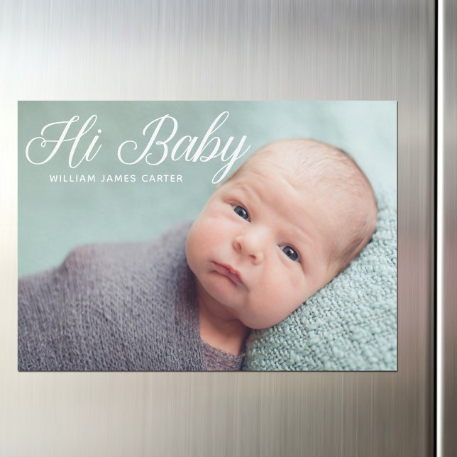 Hi Baby Photo Elegant Typography Newborn Magnet (Subido por el creador)