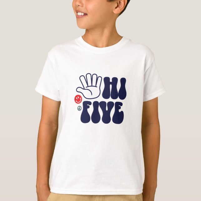 ¡Hi Five! Camiseta Cumpleaños 5 Retro Rayas (Anverso)