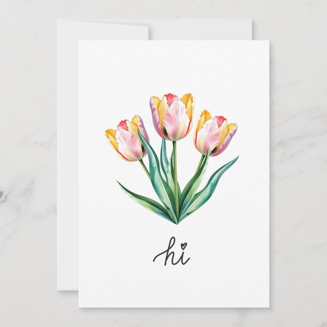 Hi — Tarjeta de saludo de tulipanes acuarela manus (Anverso)