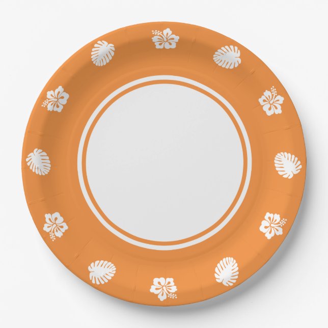 Hibisco Tropical en Plato de Papel Naranja (Anverso)