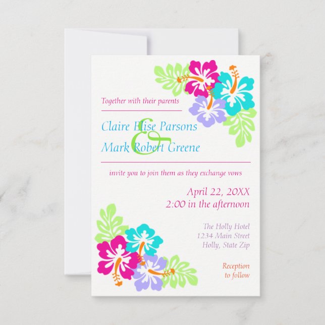 Hibisco Tropical - Invitación de Boda 3x5 (Anverso)