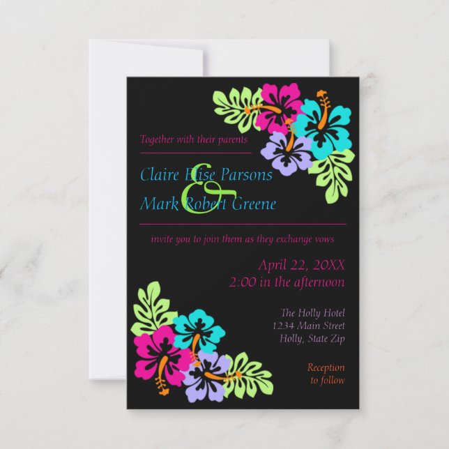 Hibisco Tropical - Invitación de Boda 3x5 (Anverso)