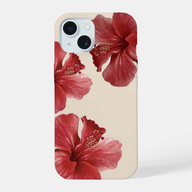 Hibisco Tropical Rojo Vibrante para iPhone 15  (Reverso )