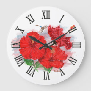Hibiscus & Dragonfly reloj redondo grande
