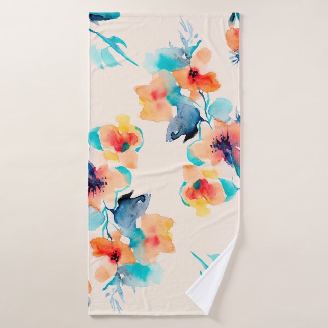 Hibiscus flowers watercolor illustration pattern (Toalla de baño)