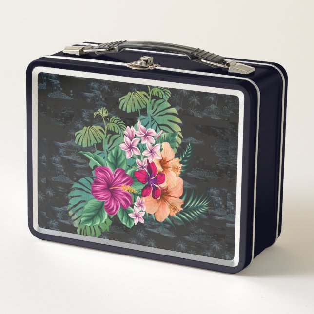 Hibiscus hawaiano y Monstera Retro Lunch Box (Anverso)