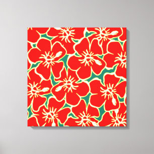 Hibiscus Rojo Flores Tropicales Hawái Arte Pared
