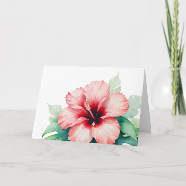 Hibiscus rojo hawaiano con amor a Monstera Hawaii (Anverso)