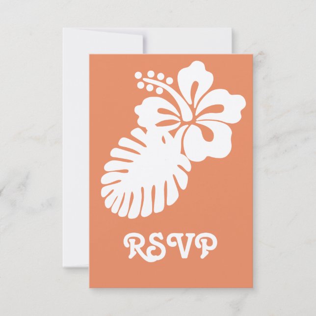 Hibiscus tropical en tarjeta RSVP Coral (Anverso)