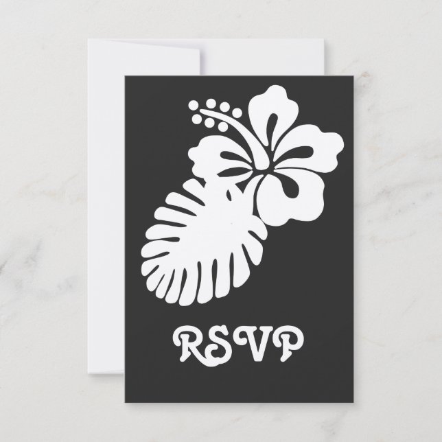 Hibiscus tropical en tarjeta RSVP negra (Anverso)