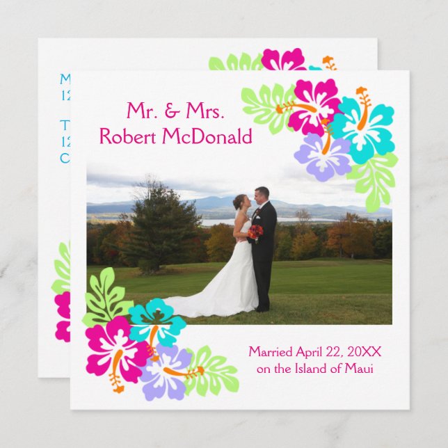 Hibiscus Tropical - Invitación Boda Cuadrada (Anverso / Reverso)