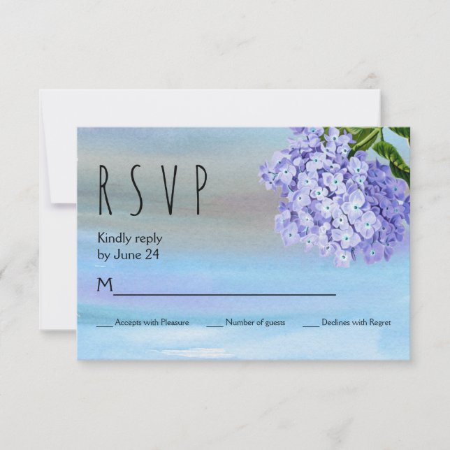 Hidráneas azul acuarela boda floral RSVP (Anverso)
