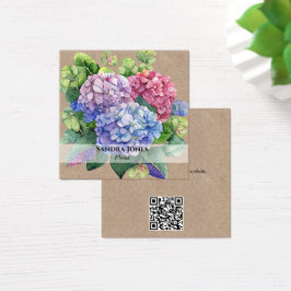 Hidrangea acuarela con código QR Tarjetas de visit