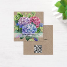 Hidrangea acuarela con código QR Tarjetas de visit