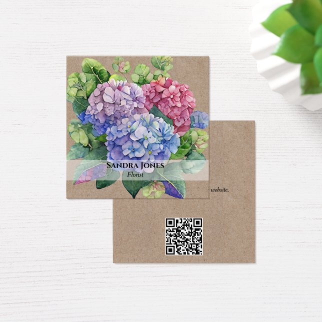 Hidrangea acuarela con código QR Tarjetas de visit (Escritorio)