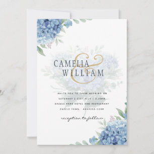 Hidrangea azul moderna Invitación a matrimonio Cód