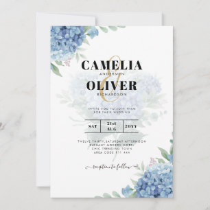 Hidrangea azul moderna Invitación a matrimonio Cód