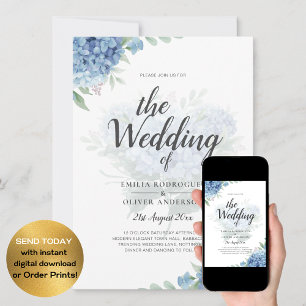 Hidrangea azul moderna Invitación a matrimonio Cód