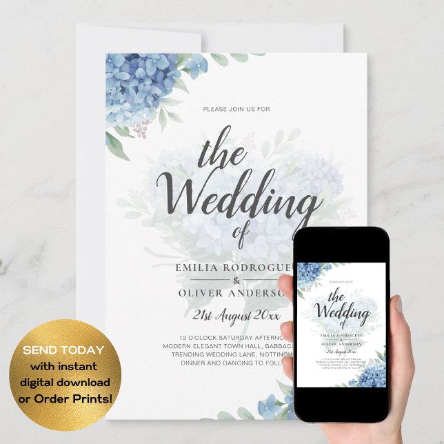 Hidrangea azul moderna Invitación a matrimonio Cód (Subido por el creador)