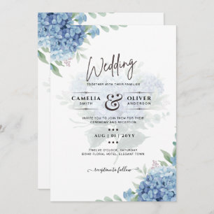 Hidrangea azul moderna Invitación a matrimonio Cód
