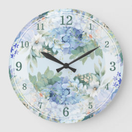 Hidrangea azul y reloj de pared de acuarela floral