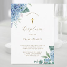 Hidrangea flores acuarelas Baptismo Invitación