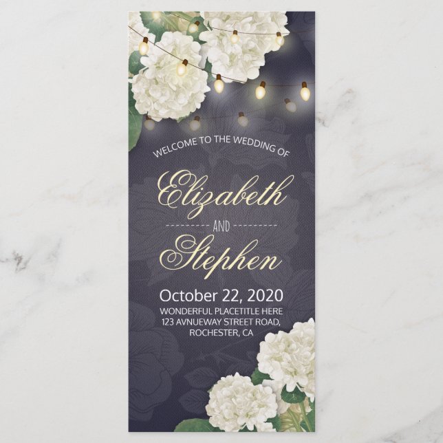 Hidrangea Flowers String Lights Programas de Boda (Anverso)