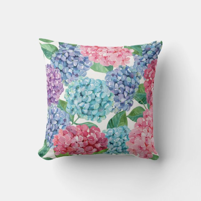 Hidrangea pintada a mano Blooms almohada floral (Anverso)
