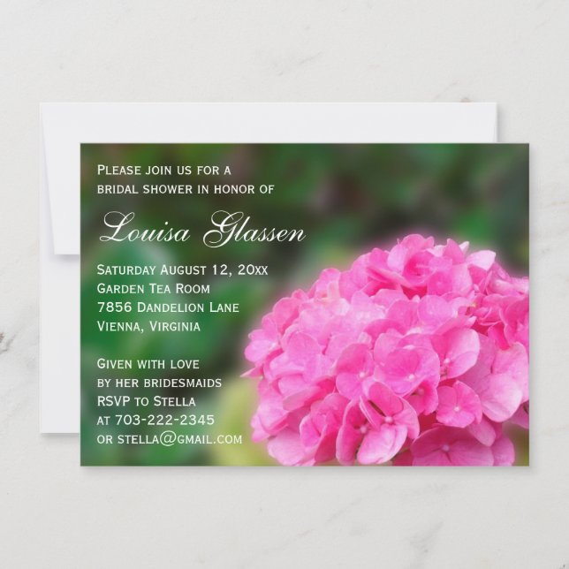 Hidrangea rosa Flores de novia Invitación a la duc (Anverso)