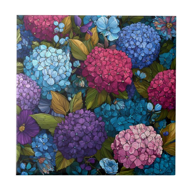 Hidrangeas Únicas Baldosas De Cerámica Para Un Int (Frente)