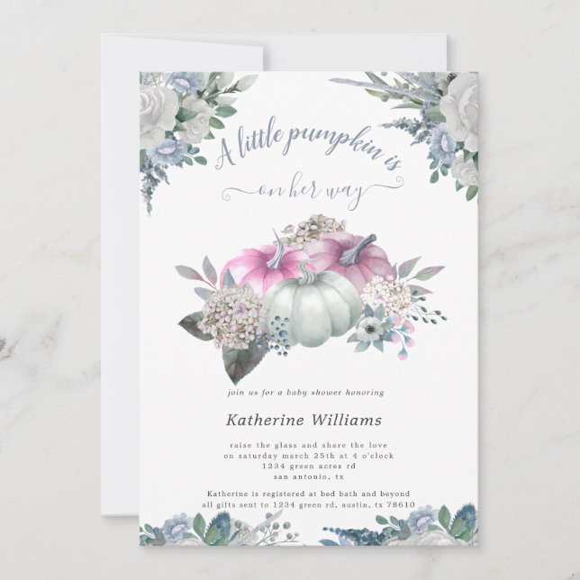 hidrato azul calabaza bebé ducha invitación (Anverso)