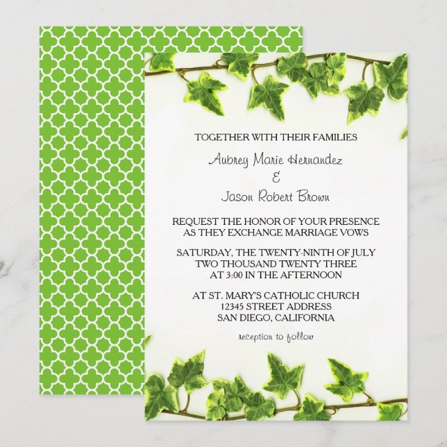 Hiedra Verde - Invitación de Boda (Anverso / Reverso)