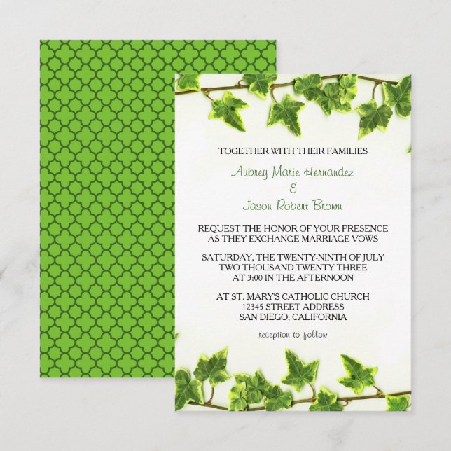 Hiedra Verde - Invitación de Boda 3x5 (Anverso / Reverso)