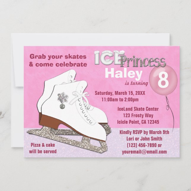 Hielo Patinar Invitación al cumpleaños Princesa de (Anverso)