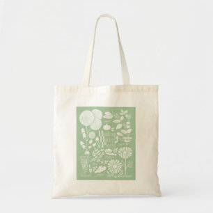 Hierbas verdes y plantas ilustradas con bolsa de t