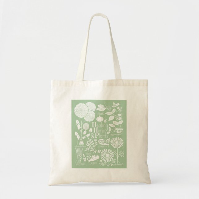 Hierbas verdes y plantas ilustradas con una bolsa  (Frente)