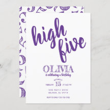 High Five Fifth Birday Invitación Purple