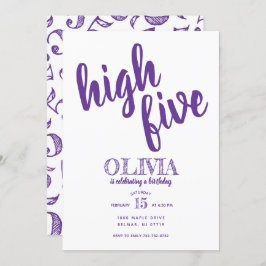 High Five Fifth Birday Invitación Purple