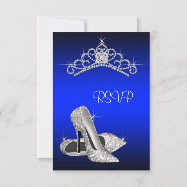High Heels Tiara Royal Blue Quinceanera RSVP (Anverso)