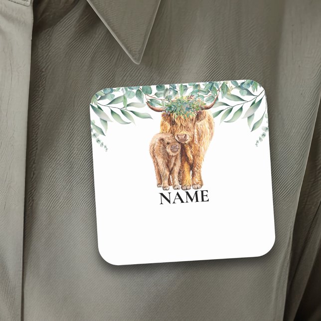 Highland Cow Baby Shower Eucalyptus Name Etiqueta (Subido por el creador)