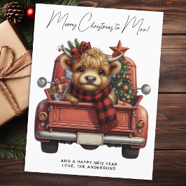 Highland Cow Vintage Red Truck Feliz Navidad