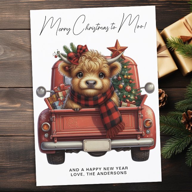 Highland Cow Vintage Red Truck Feliz Navidad (Subido por el creador)