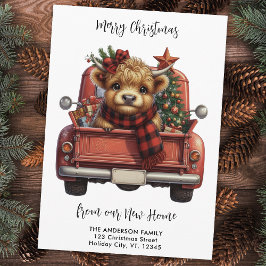 Highland Cow Vintage Red Truck Feliz Navidad
