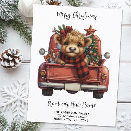 Highland Cow Vintage Red Truck Feliz Navidad