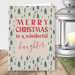 Hija Árboles de Navidad Feliz Navidad Natural<br><div class="desc">Tarjeta de Navidades tradicionales con "Feliz Navidad a una hija maravillosa" (editable). Estilo de tipografía simple con doodle bosquejado diseño de bosques de árboles de Navidad por dentro y por fuera. Esta tarjeta de vacaciones tiene una paleta de colores neutros clásicos de beige natural,  rojo y verde.</div>