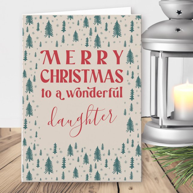Hija Árboles de Navidad Feliz Navidad Natural (Daughter christmas card with pine trees)