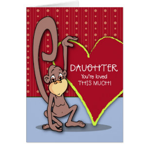 Hija cuta mono en el día de San Valentín