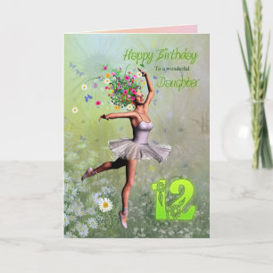 Hija de 12 años, tarjeta de cumpleaños del hada fl